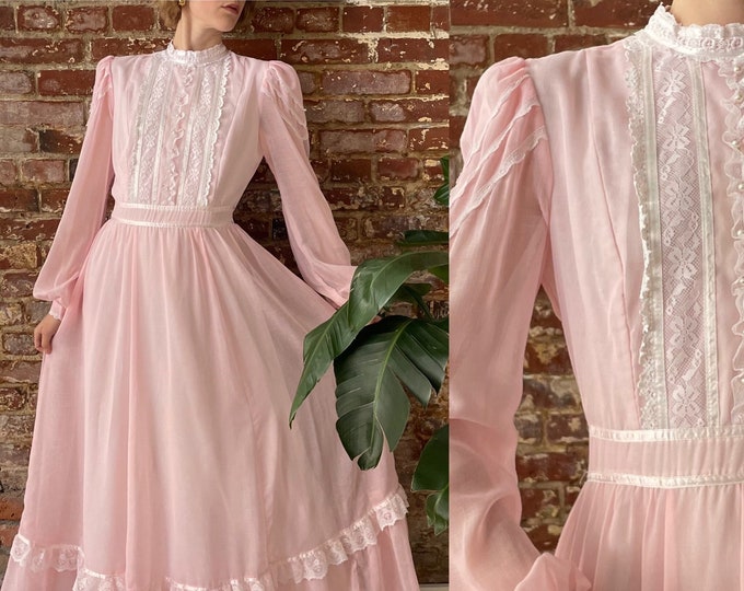 Vintage 1970s Gunne Sax Baby Pink Victorian Dress - 70s Gunne Sax Pink ...
