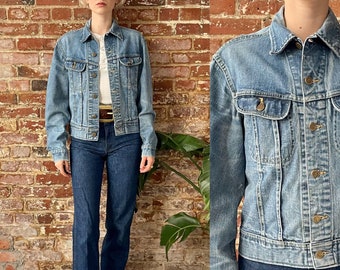 Vintage 1970s Lee Sanforized Denim Jacket - Distressed Faded Denim Jacket - Made in USA - Womens Med Mens Small