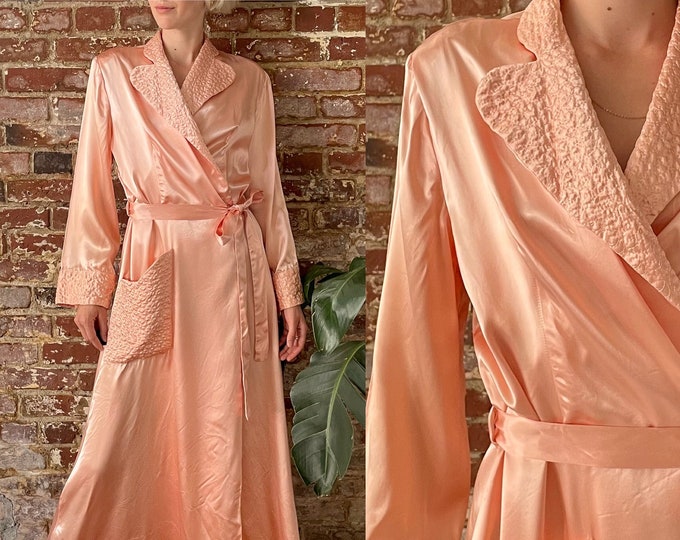 Vintage 1940s Peach Pink Satin Dressing Gown 40s Pink Rayon Etsy