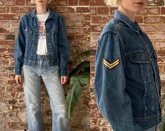 Vintage 1970s Lee Riders Medium Wash Denim Jacket - 70s Lee Riders Patd 153438 Trucker Style Denim Jacket - Made in USA - Mens XS Womens S