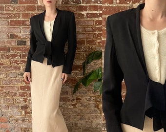 Vintage 1990s Max Mara Black Blazer - 90s Designer Blazer Jacket - Tie Waist - Shawl Collar - Made In Italy - Size 6 - Small