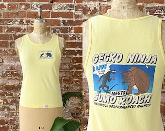 Vintage 80s Crazy Shirts Hawaii Gecko Ninja Meets Sumo Roach Tank - Made in USA - Women's XS/S