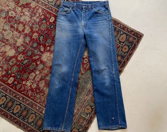 Vintage 1970s GWG Straight Leg Jeans - Whiskered Denim - 70s GWG Faded Denim Jeans - Union Made in Canada - 31 32" Cintura, Corte de Hombre