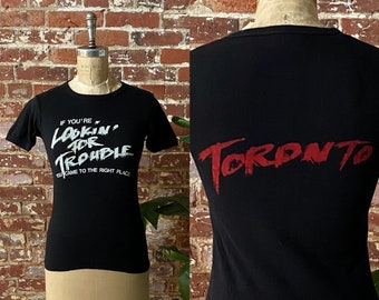 Vintage 1980s If You're Lookin' For Trouble You've Come To The Right Place Toronto The Band Ringer Tee - Single Stitch  - XS Short Fit