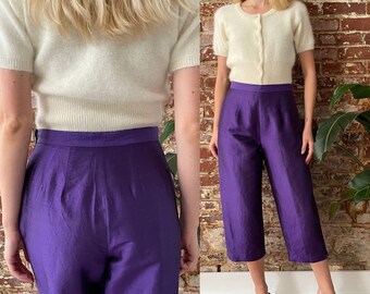 Vintage 90s Purple Silk Peddle Pushers - Robbie Bee - Sized 6 28W