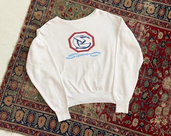 Vintage 1940s/1950s Double V Sigma-C "F" White Cotton Sweatshirt - 40s/50s Collegiate Sweatshirt - Men's Wide Large Short Fit