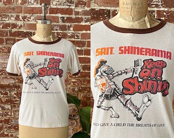 Vintage 80-tals beige brun Keep On Shinin R. Crumb parodi t-shirt - enkel söm - liten kortare passform 17,5 x 24"