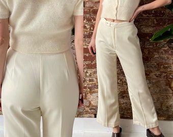Vintage 1970s Cream Mid Rise Flare Trousers - 70s Cream off Vintage 1970s Cream Mid Rise Flare Trousers - 70s Cream off