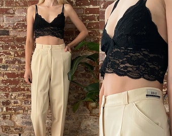 Pantalon en laine crème vintage des années 1990 - Pantalon habillé en laine crème des années 90 - Pantalon en laine crème - Pantalon en laine Brax - Taille haute jambe effilée - 31W