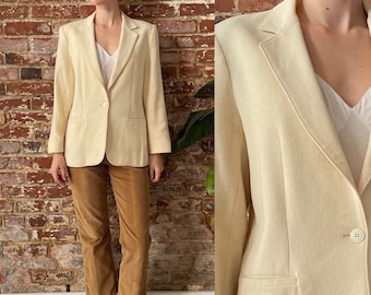 Vintage 1980s Cream Wool Blazer With 