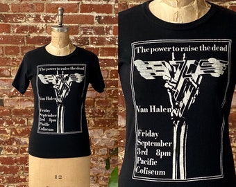 Vintage 1979 Van Halen The Power To Raise The Dead Parking Lot T-Shirt - Black Fifty Fifty Single Stitch Made in Canada - Small Short