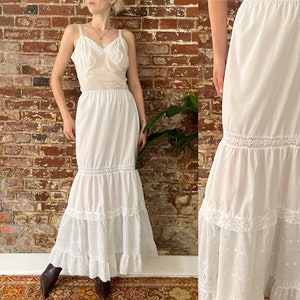 Vintage 1980s White Tiered Prairie Maxi Skirt 80s Queentex White Eyelet Lace Maxi Skirt Semi Sheer Made in Canada Small Etsy UK