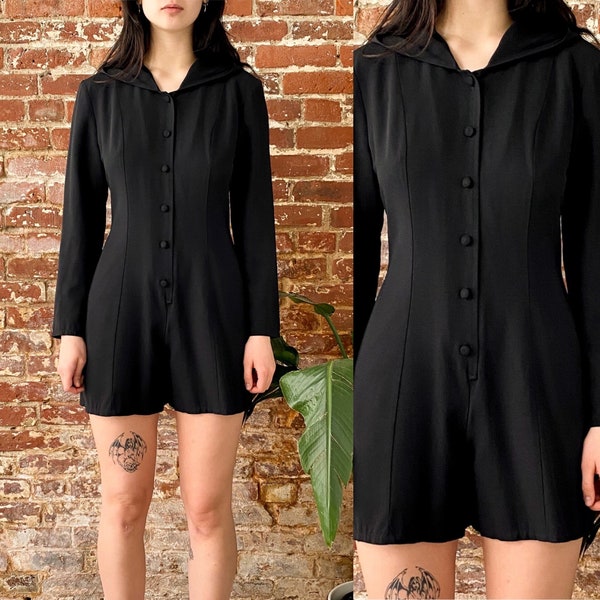 Vintage 1990s y2k Le Chateau Black Hooded Romper - Size Tag 7