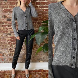 Dressy silver top cardigan sweater