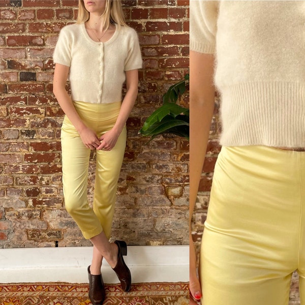 Vintage Patrizia Peppe Yellow Satin Pedal Pushers Made in Italy - Yellow Satin Cigarette Pants - Mid/High Waist Cropped Ankle - Size 1 - XXS