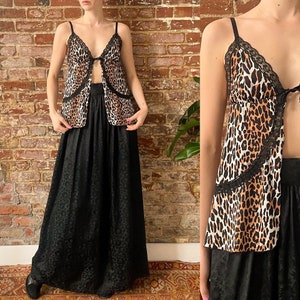 Vintage 1980s Cheetah Print Lace Tie Up Camisole - Animal Print Camisole - Babydoll Silhouette - Medium