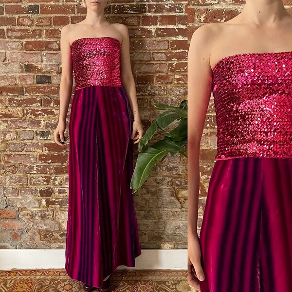 1970s Iridescent Blue Sequin Tube Top