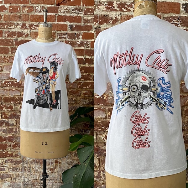 Vintage 1980s Girls Girls Girls Motley Crue T-Shirt - 1987 Motley Crue Album Promo Tee - Single Stitch Sleeve Made in USA - Mens S Womens M