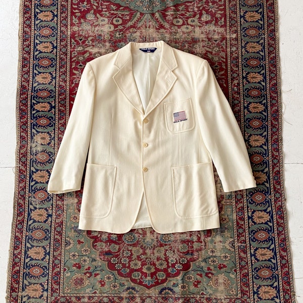 Vintage 1990s Polo Sport Cream Cashmere Wool Blazer - Ralph Lauren Cream Blazer - Men's Medium Large