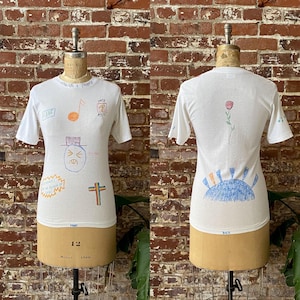 Vintage 80-tals Annes handritade senior-T-shirt - Enkelsöm - XSmall/Liten 40 x 61 cm bild 1