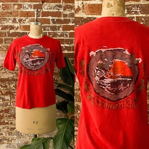 Vintage 1970s California Surf Pocket Print T-Shirt - 70s California Double Sided Tee - Single Stitch Hi Cru Made in USA - Small/Med Short