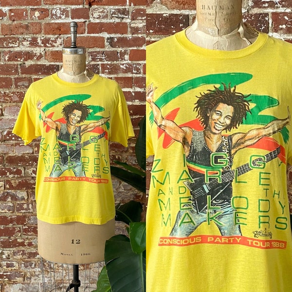 Vintage 1988 Ziggy Marley And The Melody Makers Conscious Party Tour T-Shirt - 80s Ziggy Marley Tour Tee - Single Stitch Made in USA - Med M