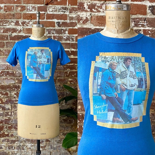 T-shirt graphique thermocollant Starsky & Hutch vintage des années 1970 - T-shirt promotionnel de la série télévisée des années 70 - point unique 50/50 fabriqué au Canada - XS femme