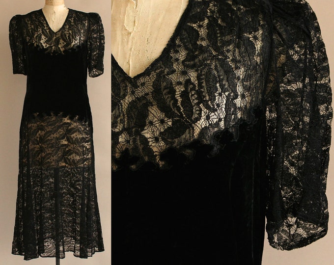 Vintage 1930s Velvet Lace Dress 1930s Black Dress 30s - Etsy