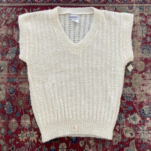 Vintage 70-tals vit fuzzy v-ringad tröjväst - Oanvänd med originaletiketter - Medium Large bild 9