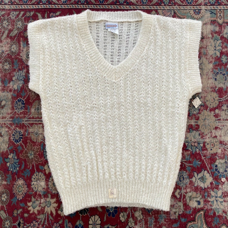 Vintage 70-tals vit fuzzy v-ringad tröjväst - Oanvänd med originaletiketter - Medium Large bild 9