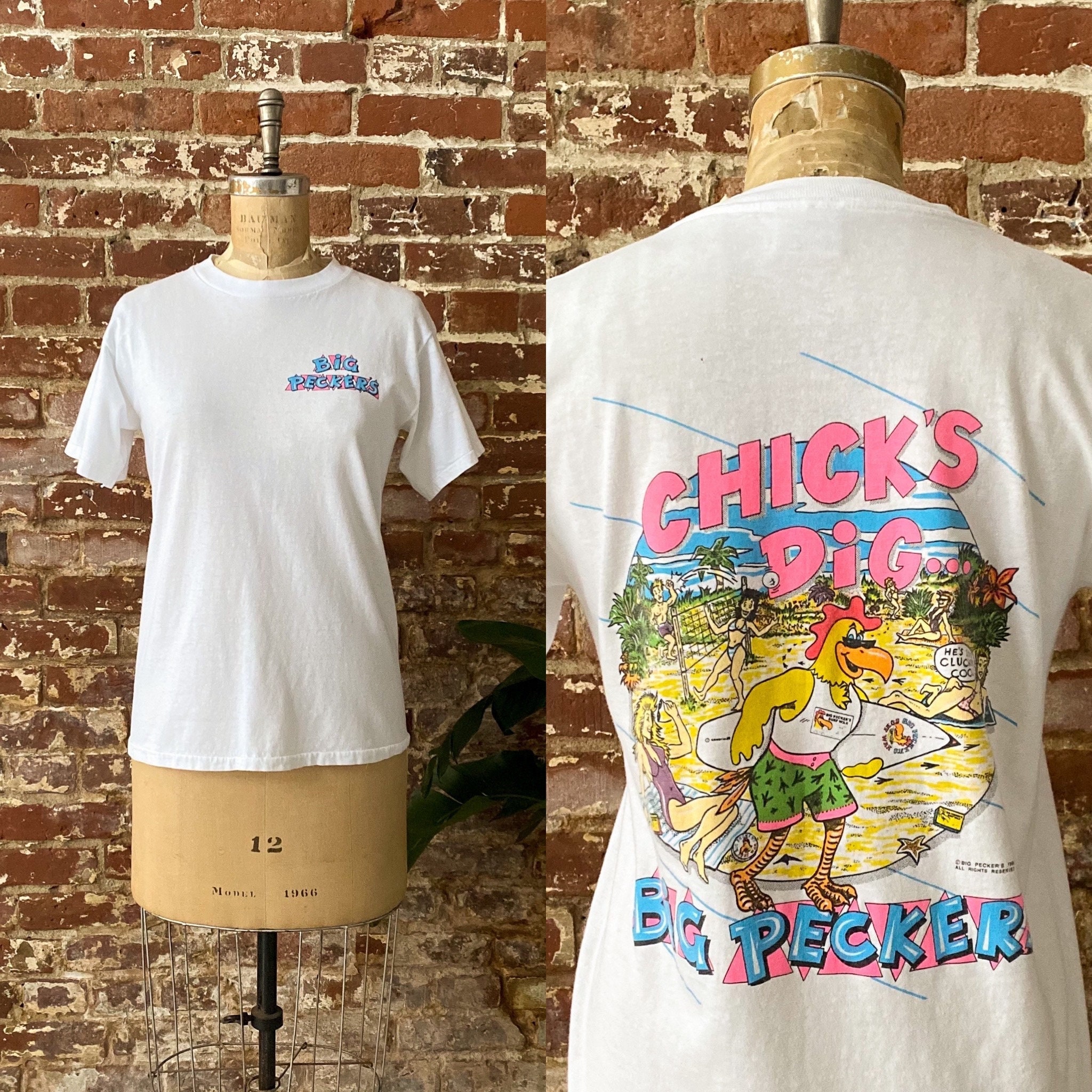 Vintage 1988 Chick's Dig Big Pecker Surf Tee - Single Stitch Made