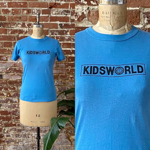 Kids 50/50 70s World 1970s Blue Canada XS World Vintage Etsy Tee Mens Single Graphic Short - Stitch T-shirt Kids Made in