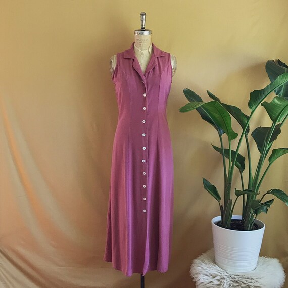 Vintage 1990s Mulberry Pink Raw Silk Button Up Dre