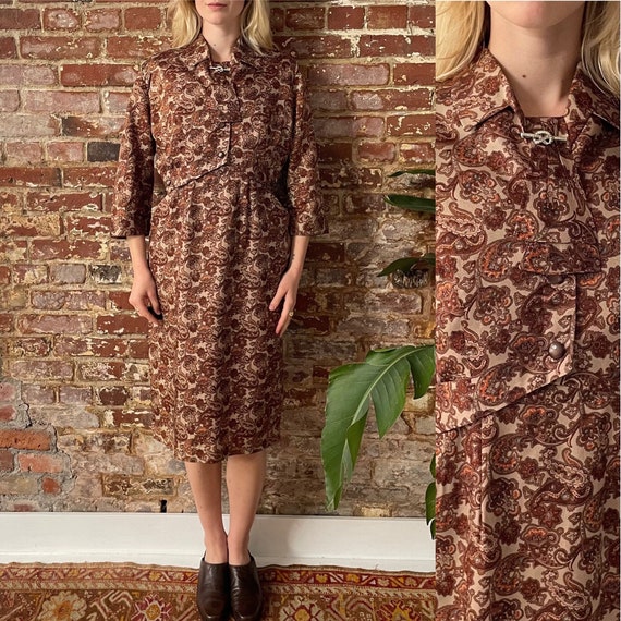 Vintage 1960s Paisley Jacket Dress Set 60s Brown Paisley Print Wiggle Pencil Dress Cropped Jacket Matching Set Size Med 28 Waist Etsy Canada
