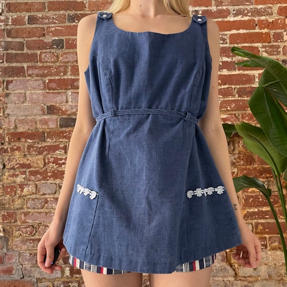 Vintage 1970s Chambray Denim Babydoll Top - 70s C… - image 2