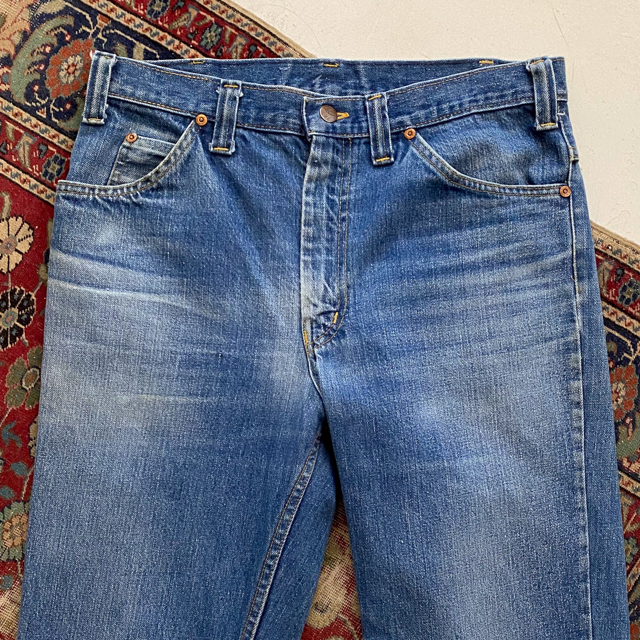 Vintage 1970s GWG Straight Leg Jeans - Whiskered Denim - 70s Vintage 1970s GWG Straight Leg Jeans - Whiskered Denim - 70s