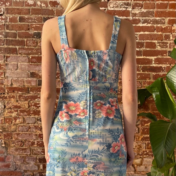 Vintage 1970s Blue Floral Hawaiian Tank Maxi Dres… - image 7