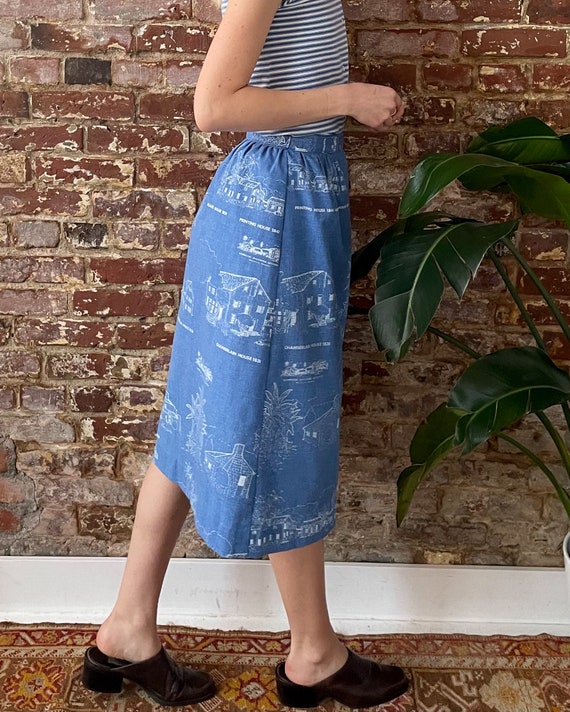 Vintage 1970s Hawaiian Toile NoveltyPrint Skirt -… - image 4