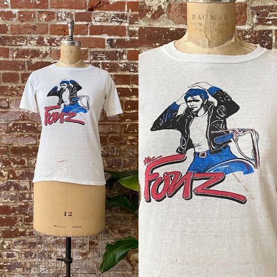 1976 happy days fonzie Tシャツ AAAAAY 青 70s the Fonz Sit on It Arthur Fonzarelli Happy Days Fonzy