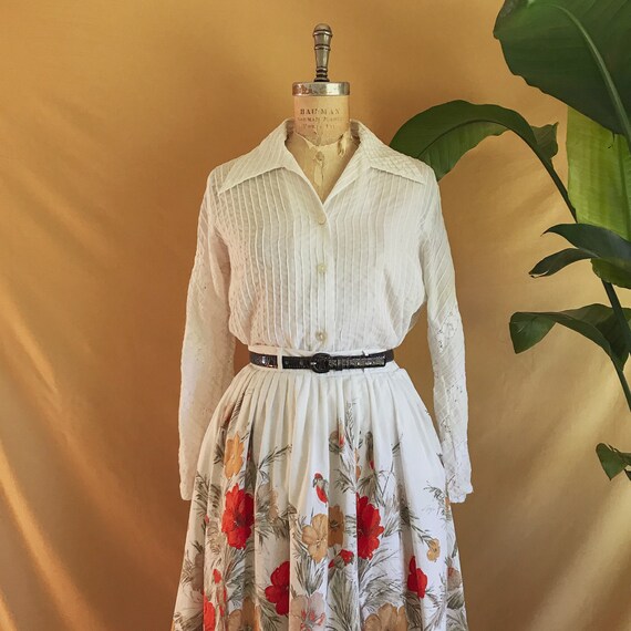 Vintage 1970s White Cotton Wide Sleeve Lace Blouse