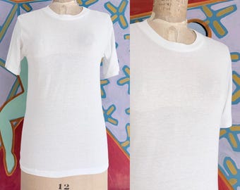 Vintage 80s Worn Thin Blank White T-Shirt - XS/S 16.5" x 25.75"