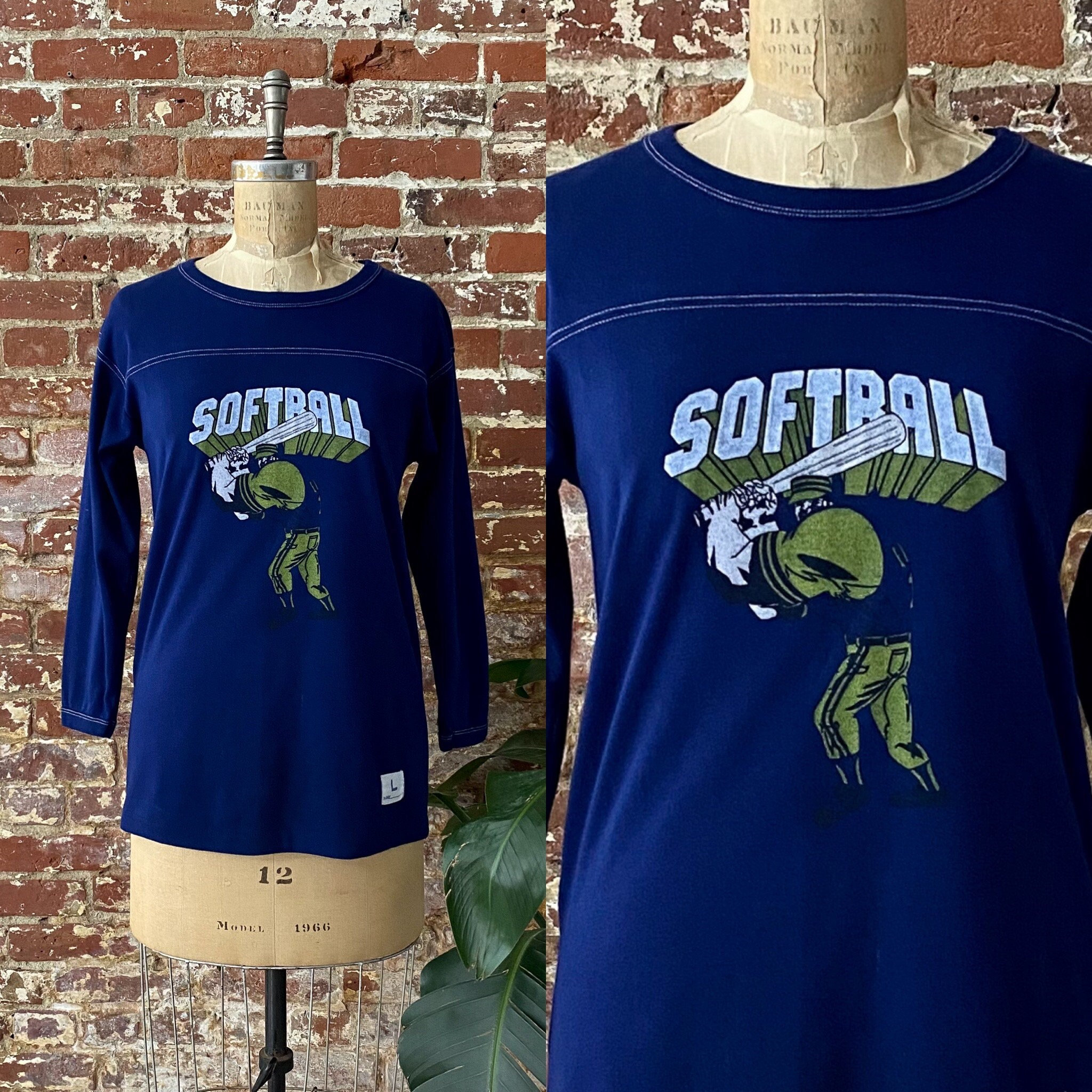 Vintage 1970s 1980s Softball Raglan T-shirt - 70s 80s Navy