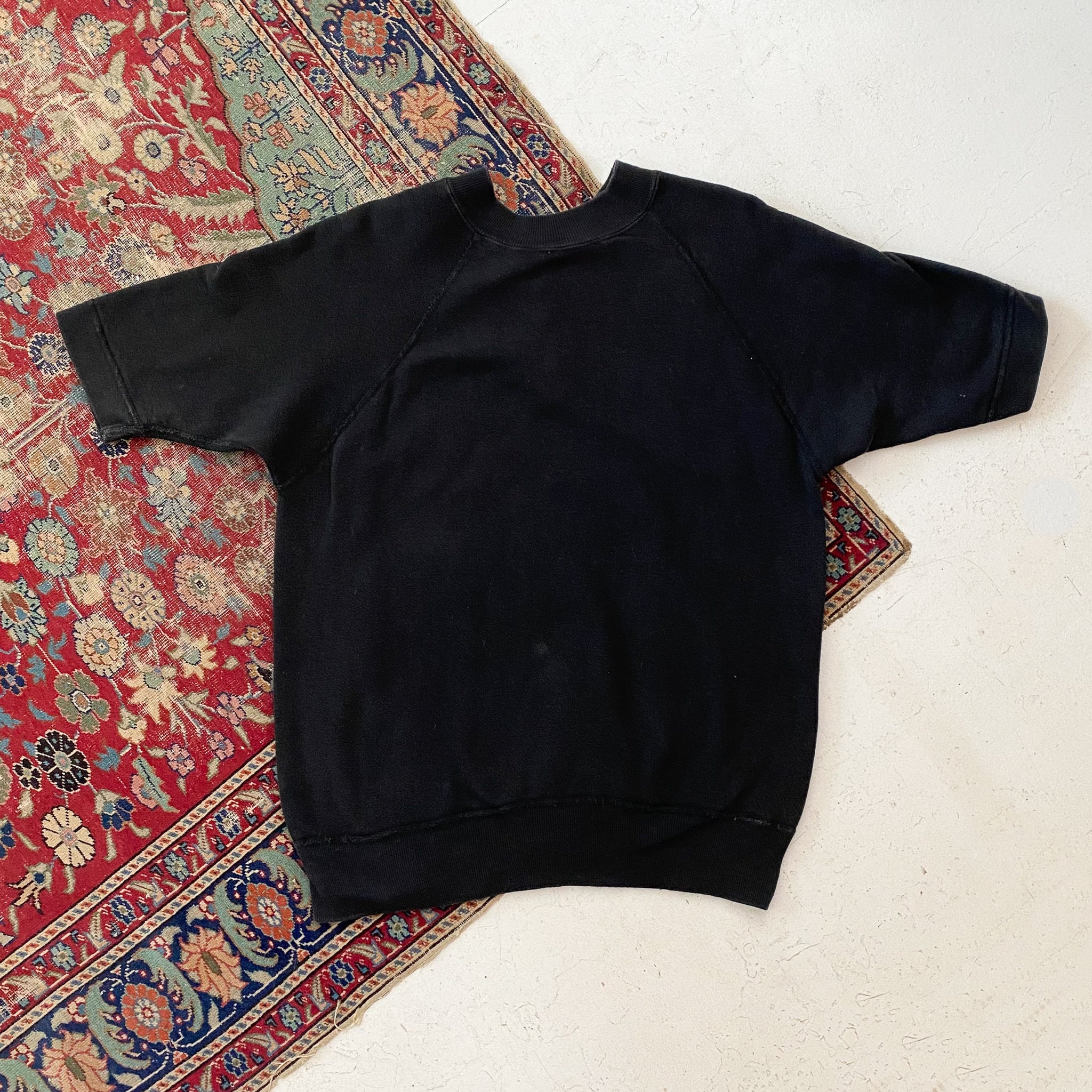 Vintage 1950s/1960s Black Short Sleeve Quarter Zip Cotton Vintage 1950s/1960s Black Short Sleeve Quarter Zip Cotton