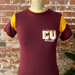 Vintage 70s Champion Blue Bar University Of Colorado Ringer Tee - Single Stitch Deadstock Made in USA - XS 15.5 x 27”