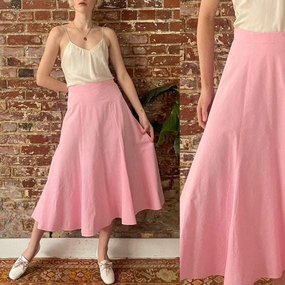 Vintage 1980s Bubblegum Pink Midi Circle Skirt - … - image 1