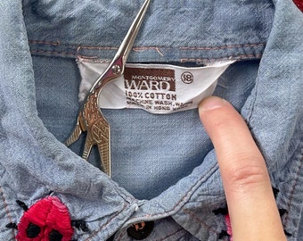 Vintage 1970s Montgomery Ward Embroidered Chambray Denim Vintage 1970s Montgomery Ward Embroidered Chambray Denim