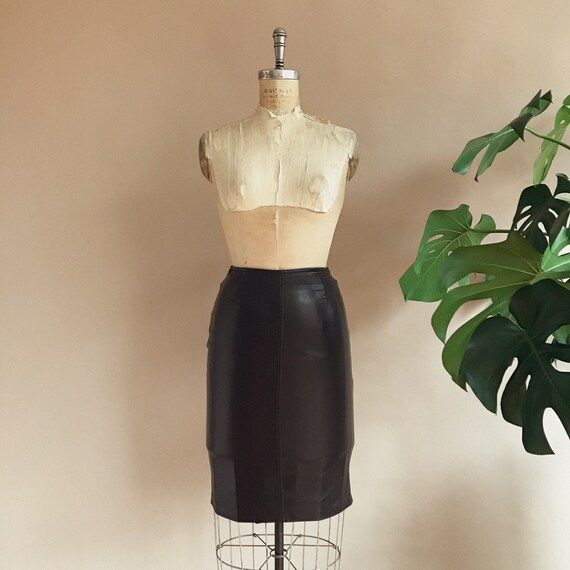 Vintage 1990s Chocolate Brown Leather Skirt - 90s