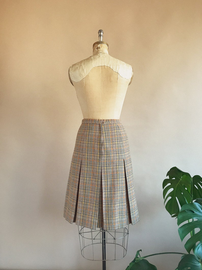 Made in USA Pure Wool Orange Brown Plaid Vintage 1970s Pendleton Wool Pleated Skirt Size Small 27 Waist 70s Wool Skirt