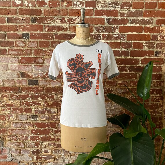 Vintage 1970s Harley Davidson Motor Champion Blue Bar Ringer Tee