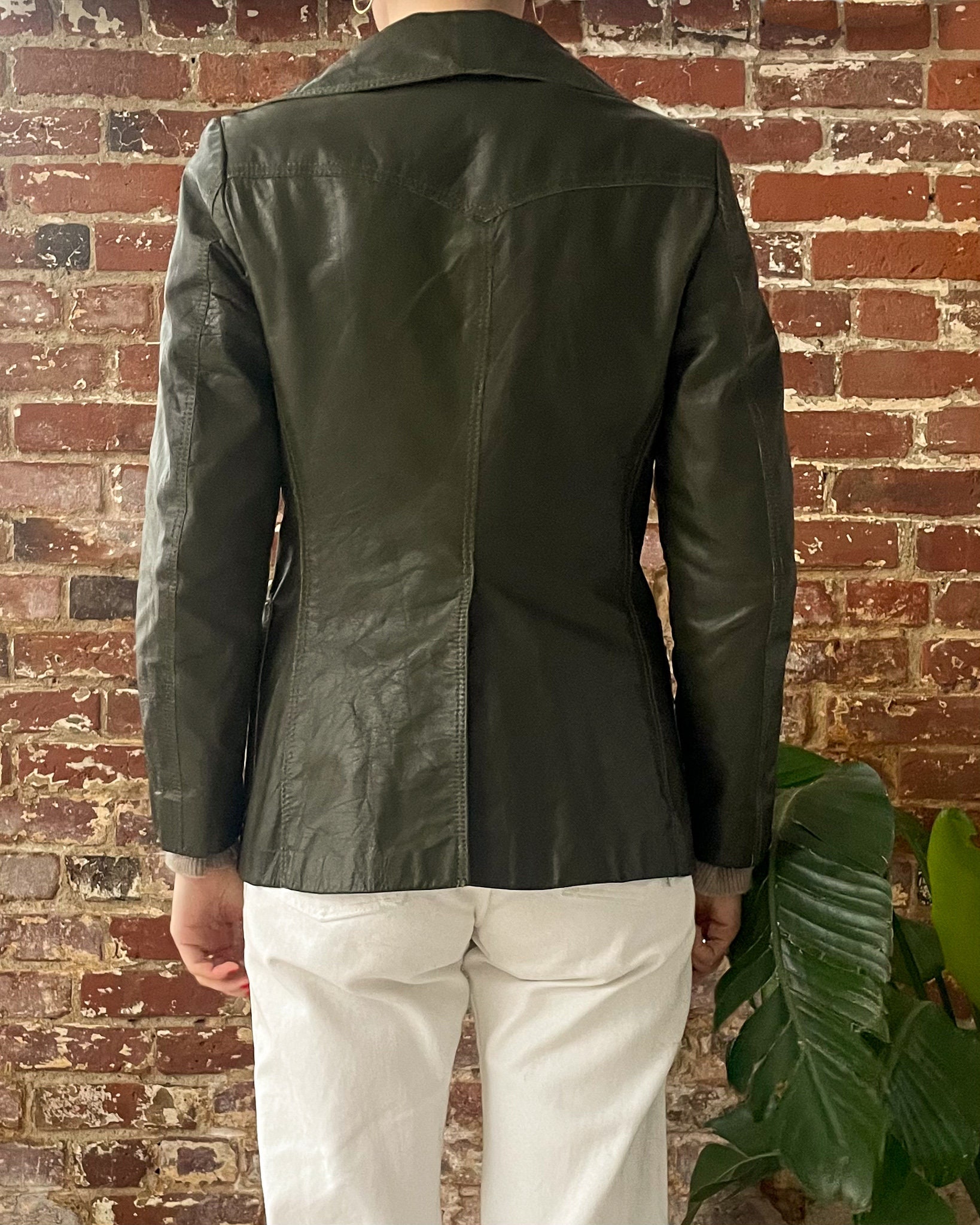 ジャケット・アウター 70s Leather Jacket Green Mens 70's Green Vintage Classic Collared Blazer Real Cowhide